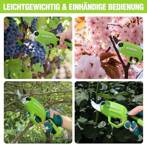 WORKPRO 7,2V Akku Gartenschere für Professionelle und Hobbygärtner im Garten und Wald mit 19mm Schnittdurchmesser und 2A