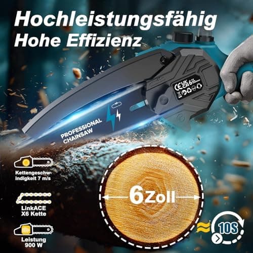 Mini Kettensäge mit Akku 2x4000mAh + Automatische Öler + DIY + Elektrische Akku Kettensäge für Gartenarbeiten + Compact