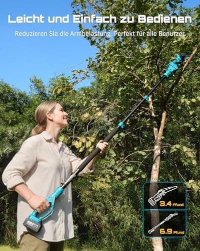 SEESII 2-in-1 Akku Hochentaster, |87m Reichweite elektrische Kettensäge mit 2 x 4000 mAh Batterien für Baumtrimmen und A