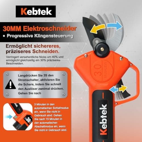 Kebtek Professionelle 2025 NEU Elektrische Gartenschere, 16.8V 30mm Laufzeit 8-10H Sicherheitsschalter, Heavy Duty Garte