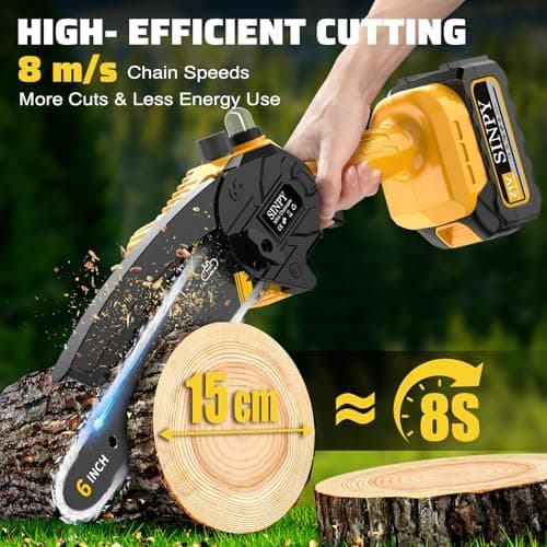 SINPY Akku-Kettensäge - 6-Zoll, 2 x 4000mAh, Elektrische Handkettensäge für Gartenarbeiten, Geschenkidee für Männer am W