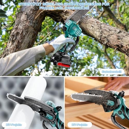 Olubfdh Mini Kettensäge Akku 4000mAh für Gartenarbeiten und Holzschneiderei