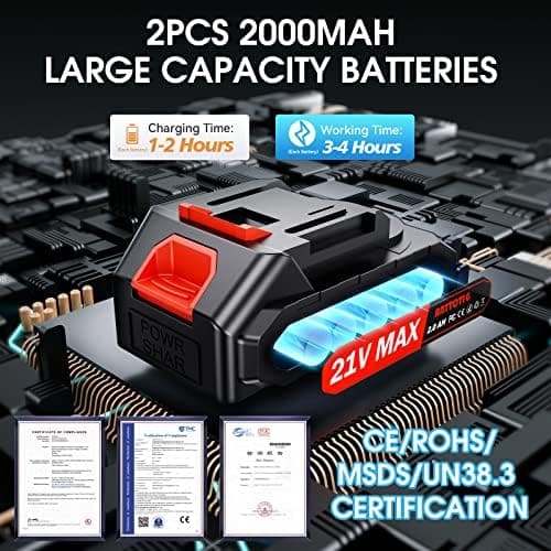 XIAZIR Elektrische Astschere 600W Brushless-Motor, Kabellos für Garten, Obstgarten & Farm 2×21V 2000mAh Akku