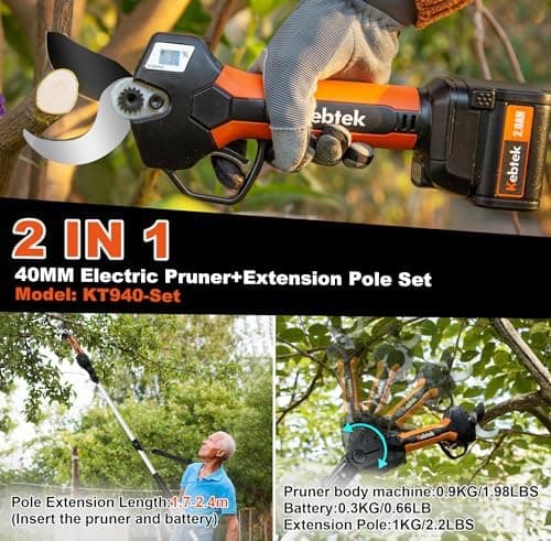 Kebtek Akku Elektrische Gartenschere 18V 2Pack 2AH 40MM Pole Set Lithium Batterie
