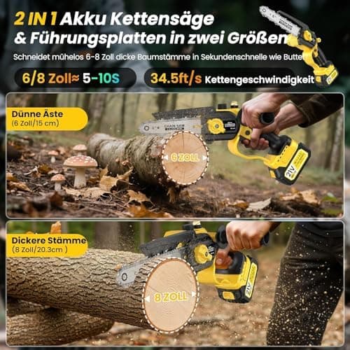 Mini Kettensäge Makita 18V Akku 8000mAh 1000W 8-Zoll & 6-Zoll Automatischer Ölversorgung