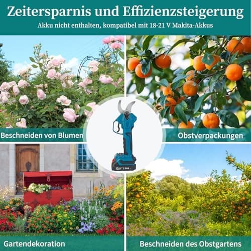 VKE Profi Akku Gartenschere 600W LED Anzeige Schneiddurchmesser 40mm
