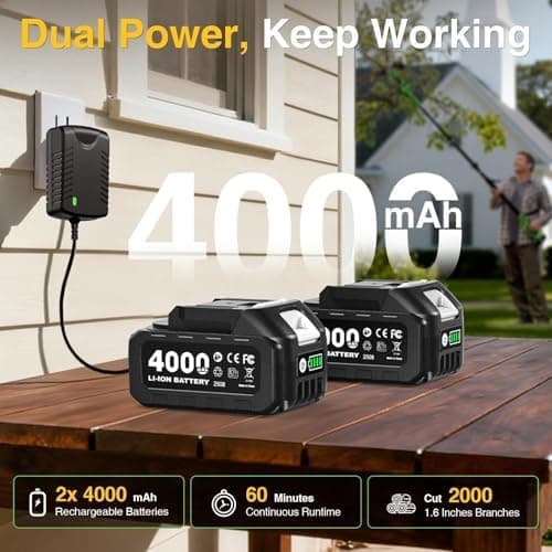 TaskStar Akku Gartenschere 2-in-1: Teleskopstange bis 4,5 m, 2 x 4000mAh Batterie, Bürstenloser Motor, 4 modi Klinge für