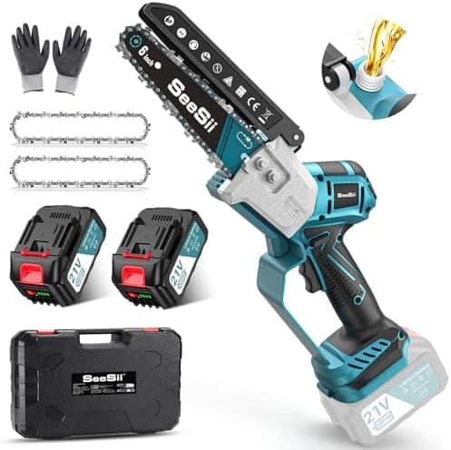 SEESII 18V Mini Kettensäge, Einhand Aufchargebare Säge mit Automatischem Ölversorgung, Ideal für Gartenarbeiten und Holz