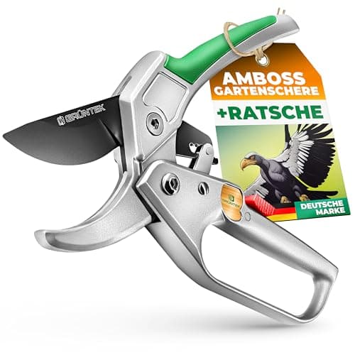 GRÜNTEK KONDOR Präzisionsschliff Astschere Amboss Ratschen-Gartenschere 200 mm - SK5-Klinge, Automatischer Ratschenmecha