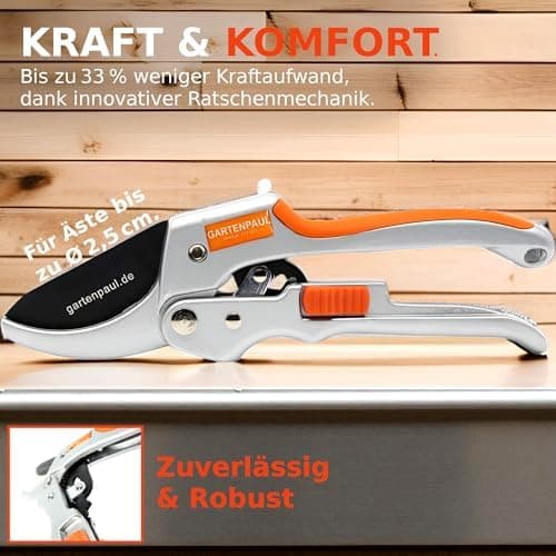GARTENPAUL Premium Gartenschere mit Ratschenfunktion, robuste Profi-Qualität, 30 Jahre Qualität für Gartenfreunde
