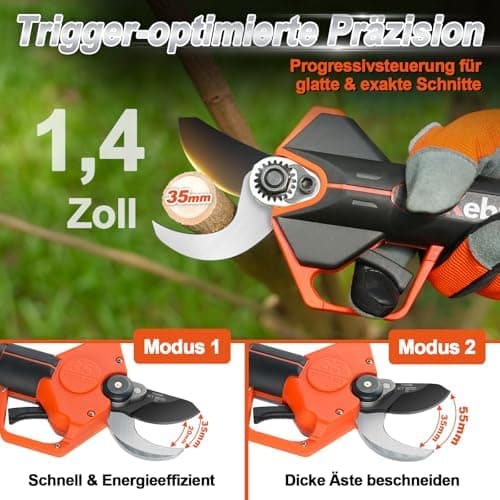 Kebtek 9035 Schnurlose Gartenschere 35mm für Kebtek 21V 2AH Akku - Professional, Leichtgewichtig und Heavy Duty