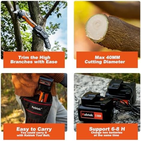 Kebtek Akku Elektrische Gartenschere 18V 2Pack 2AH 40MM Pole Set Lithium Batterie