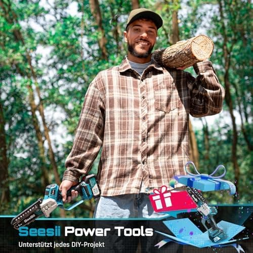 SEESII 18V Mini Kettensäge, Einhand Aufchargebare Säge mit Automatischem Ölversorgung, Ideal für Gartenarbeiten und Holz