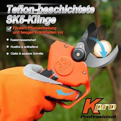 Kebtek 9035 Schnurlose Gartenschere 35mm für Kebtek 21V 2AH Akku - Professional, Leichtgewichtig und Heavy Duty