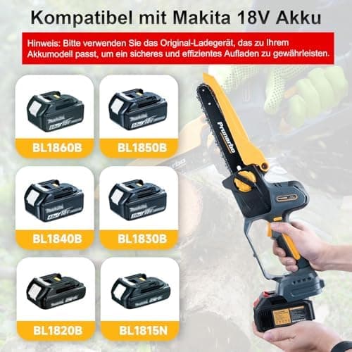 Prunarbo Akku-Kettensäge 900W Brushless PR-E8 - ideal für Gartenarbeit & Heimwerken & Holzbearbeitung 8" 2x |0Ah