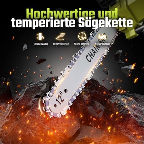 Akku Kettensäge 8000mAh 12"Für Garten, Akku Kettensäge mit Ölversorgung und Ersatzkette, Elektrische Holzschere