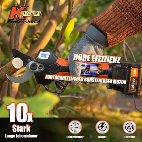 Kebtek Elektrische Gartenschere 40MM - Professionelle Akku Gartenschere 18V, 2Pack 2AH Lithium Batterie