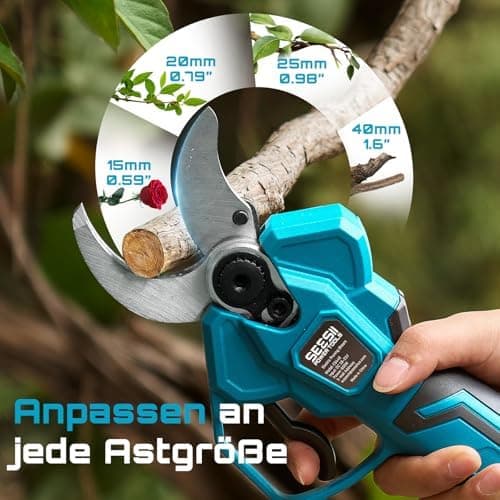 SEESII Akku Astschere CS440 – Bürstenloses elektrisches Gartengerät mit SK5-Klinge und 2 * 4000 mAh Akkus, für professio