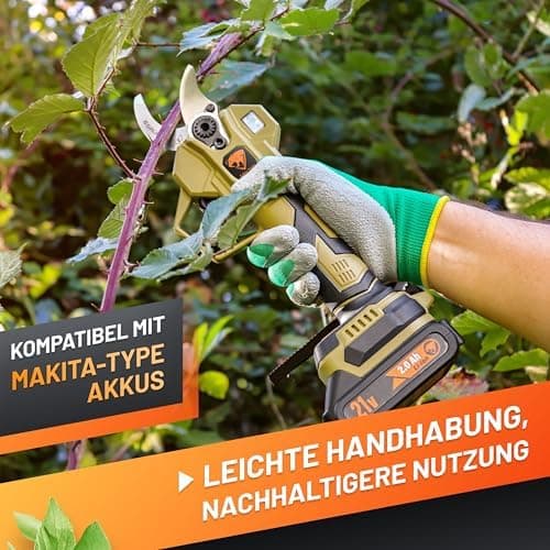 GRÜNTEK Akku Astschere 21V 2Ah Elektrische Gartenschere Makita-Kompatibel für Profis im Garten-Baumbestockung Sk5 Klinge