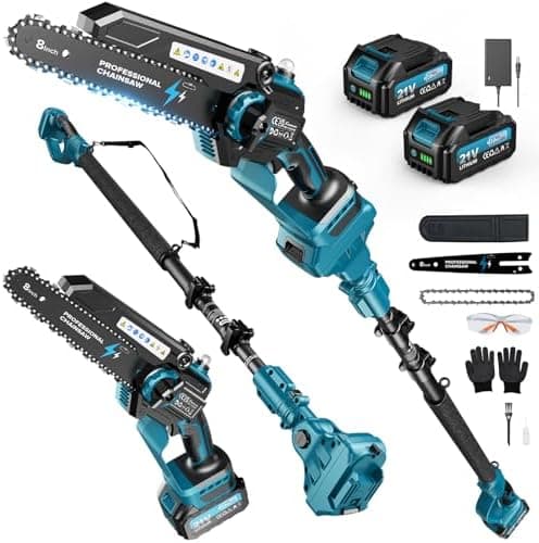 Mini Kettensäge mit 2 Akku und 8000mAh/21V, ideal für Gartenarbeit und DIY-Einhand Kettensäge der Baumsäge. Elektrische