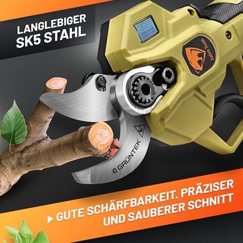 GRÜNTEK Akku Astschere 21V 2Ah Elektrische Gartenschere Makita-Kompatibel für Profis im Garten-Baumbestockung Sk5 Klinge