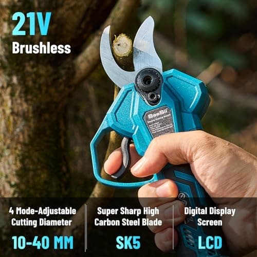 SeeSii Akku Baumschere - Langlebige Batterie mit 2x2000 mAh Kapazität - Bypass-Klingen - Für professionelle Gartenarbeit