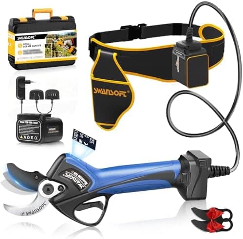 SWANSOFT Schrittweise Aktualisierung 21V Elektrische Gartenschere 1050W, 4000mAh Akku x2, Bürstenloser Motor LCD Display