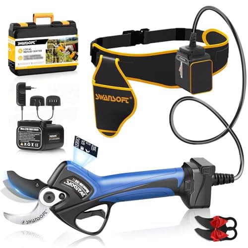 SWANSOFT Schrittweise Aktualisierung 21V Elektrische Gartenschere 1050W, 4000mAh Akku x2, Bürstenloser Motor LCD Display