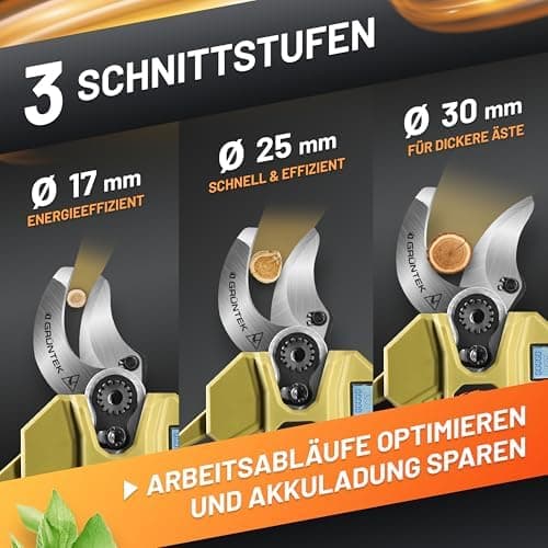 GRÜNTEK Akku Astschere 21V 2Ah Elektrische Gartenschere Makita-Kompatibel für Profis im Garten-Baumbestockung Sk5 Klinge