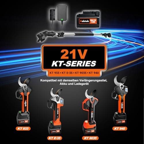 Kebtek 9035 Schnurlose Gartenschere 35mm für Kebtek 21V 2AH Akku - Professional, Leichtgewichtig und Heavy Duty