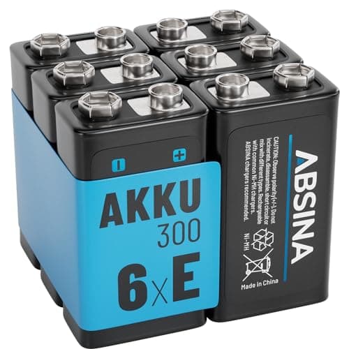 ABSINA 9V Blockbatterie NiMH wiederaufladbar mit min. 270mAh & 8,4V - Rechargeable Battery - E-Block Akku für Hausgebrau