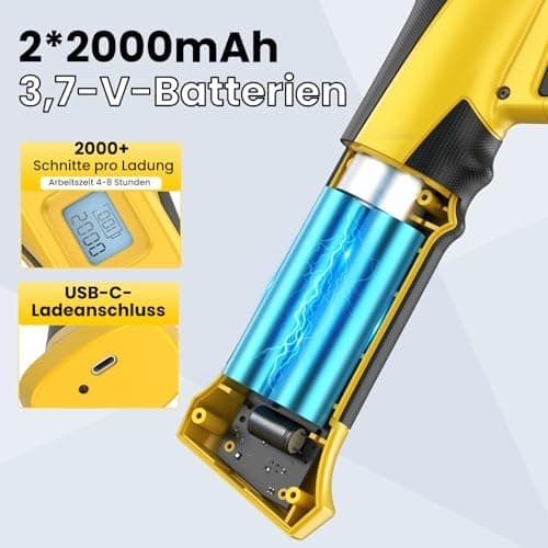 Akku Gartenschere 23-25mm, 600W Bürstenlosmotor und Längere Laufzeit, LED-Anzeige und USB-C Aufladen für Elektronische A