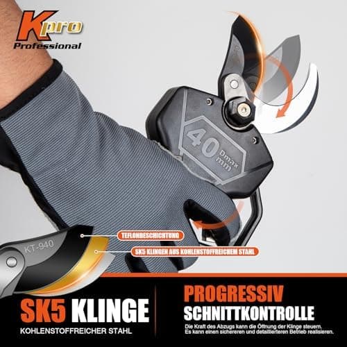 Kebtek Elektrische Gartenschere 40MM - Professionelle Akku Gartenschere 18V, 2Pack 2AH Lithium Batterie