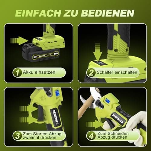 DEWINNER Akku Elektrische Gartenschere – Brushless Motor, SK5 Klinge, 25mm Schnitt, 2x2000mAh Akku, ideal für Bäume, Blu