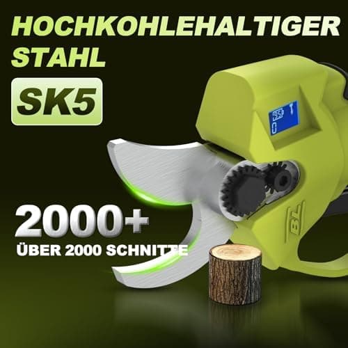 DEWINNER Akku Elektrische Gartenschere – Brushless Motor, SK5 Klinge, 25mm Schnitt, 2x2000mAh Akku, ideal für Bäume, Blu