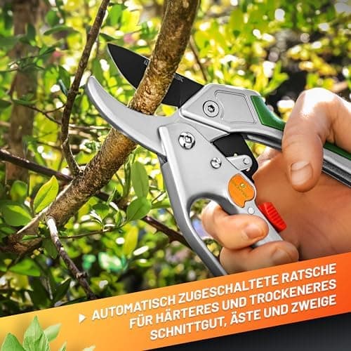 GRÜNTEK KONDOR Präzisionsschliff Astschere Amboss Ratschen-Gartenschere 200 mm - SK5-Klinge, Automatischer Ratschenmecha