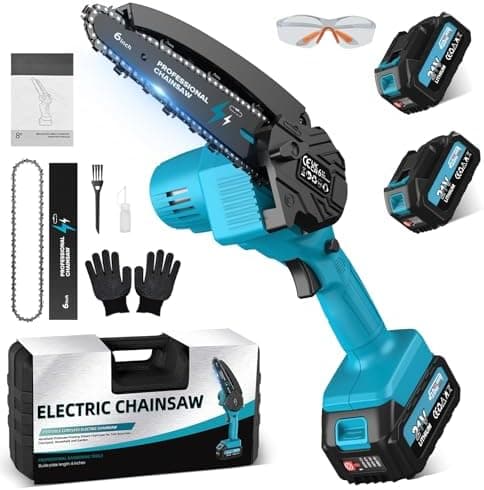 Mini Kettensäge mit 2 Akku und 8000mAh/21V, ideal für Gartenarbeit und DIY-Einhand Kettensäge der Baumsäge. Elektrische