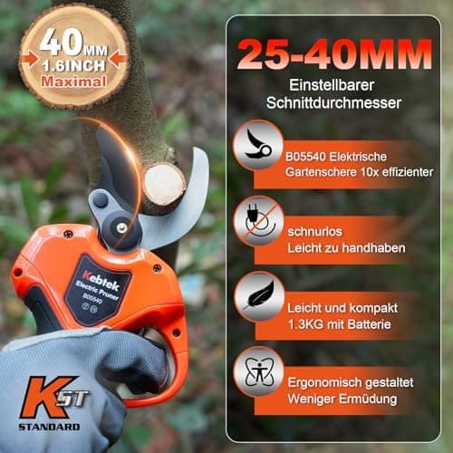 Kebtek Akku Astschere für Gartenarbeit Elektrische Schere Profi Buchsbaumschere 40mm (Nur Scherenkörper)