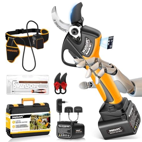 SWANSOFT Schrittweise Aktualisierung 21V Elektrische Gartenschere 1050W, 4000mAh Akku x2, Bürstenloser Motor LCD Display
