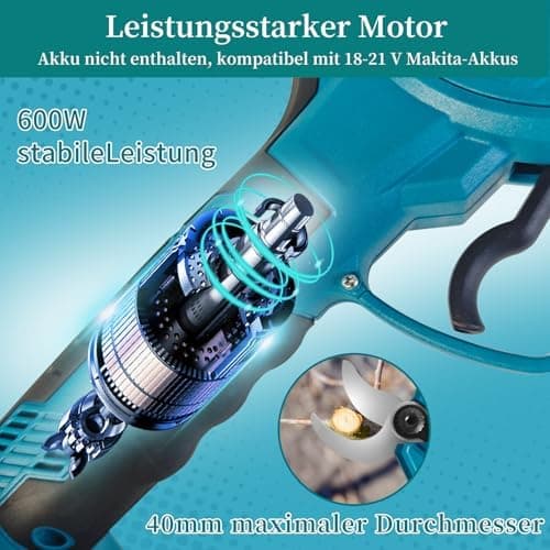 VKE Profi Akku Gartenschere 600W LED Anzeige Schneiddurchmesser 40mm