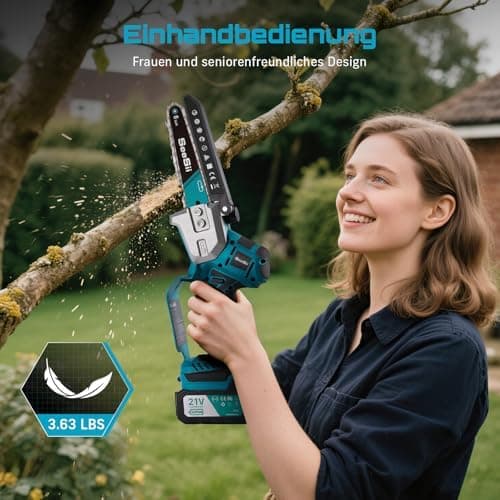 SEESII 18V Mini Kettensäge, Einhand Aufchargebare Säge mit Automatischem Ölversorgung, Ideal für Gartenarbeiten und Holz