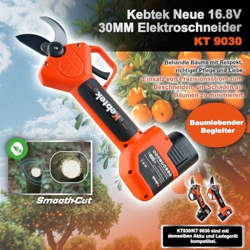 Kebtek Professionelle 2025 NEU Elektrische Gartenschere, 16.8V 30mm Laufzeit 8-10H Sicherheitsschalter, Heavy Duty Garte