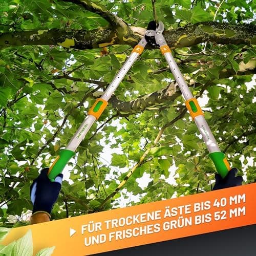 GRÜNTEK 6-fach verstellbare Astschere – ideal zum Stutzen von trockenem Holz – Rutschfeste Griffe