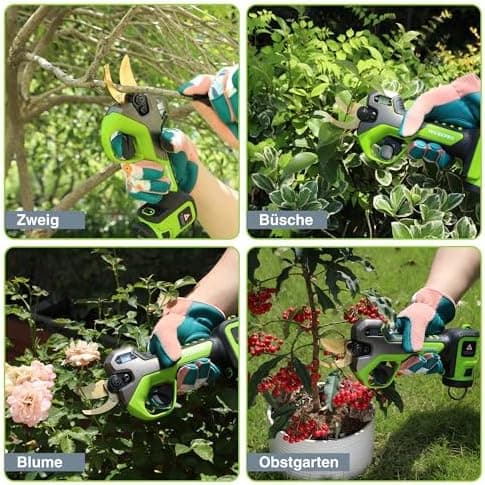 WORKPRO 12V Akku Heckenschere mit bürstenlosem Motor, professionelle Gartenschere für Garten und Obstbäume, 2-Akku-Koffe