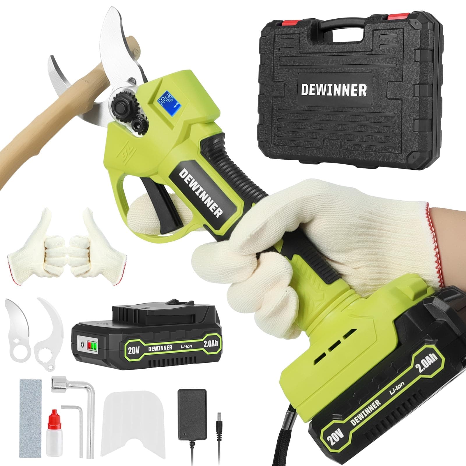 DEWINNER Akku Astschere - Elektrische Gartenschere mit Brushless Motor und LCD Display für Bäume, Blumen & Sträucher - 2