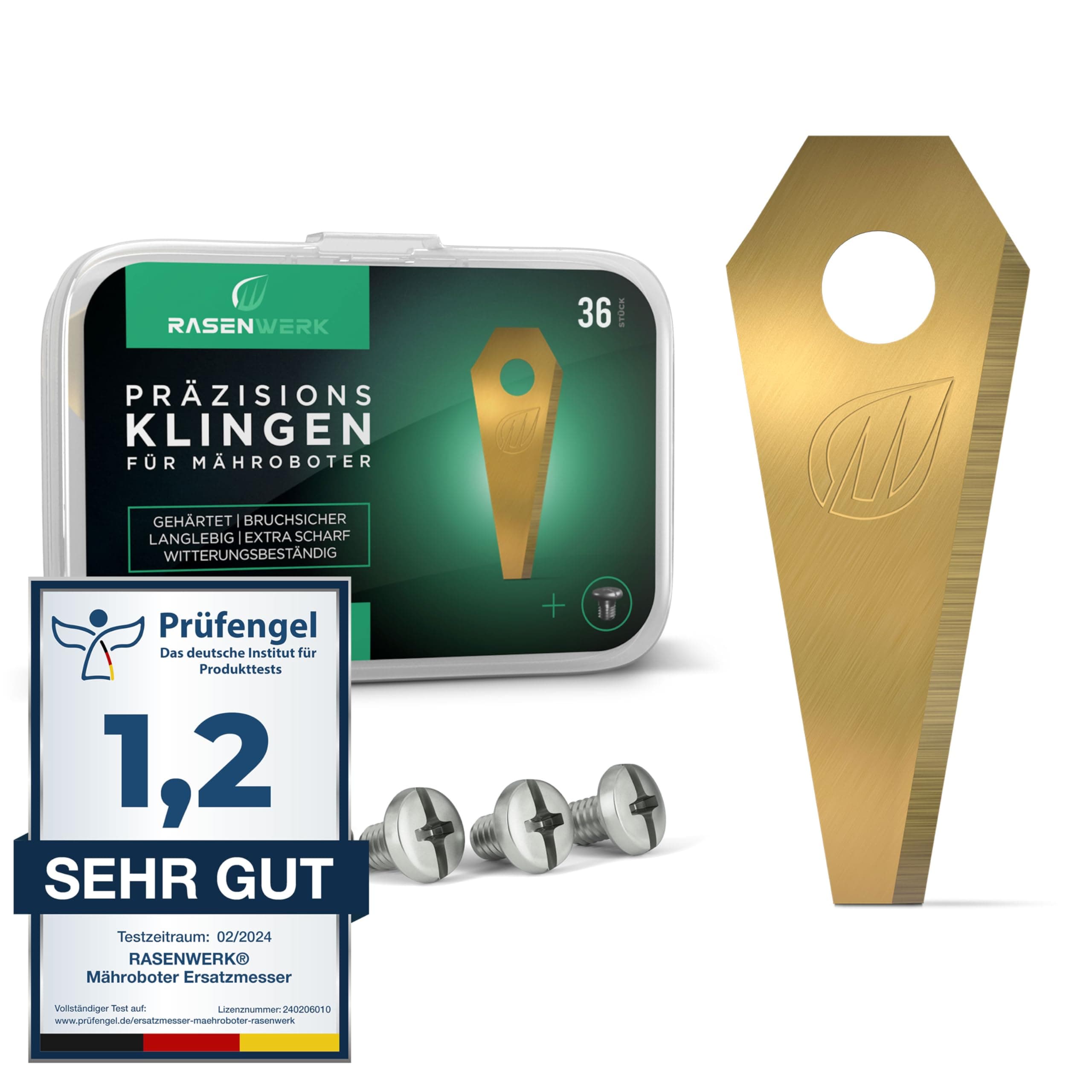 RASENWERK® Hochwertige Mährobotermesser für Bosch Indego - Universal Ersatzklingen - Titancarbid legierte Klingen, 36 St