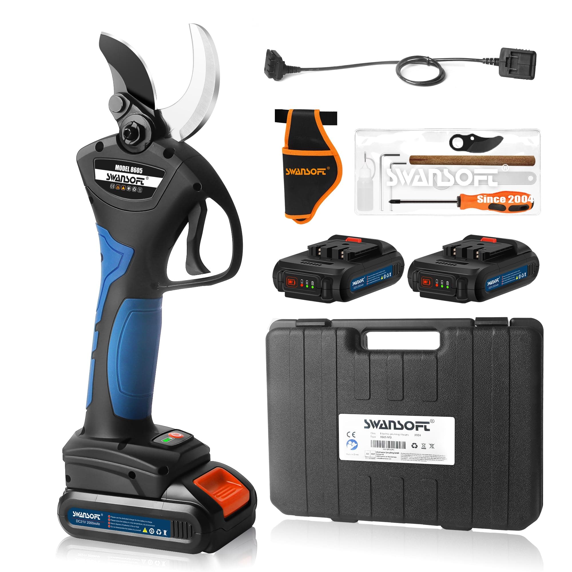 SWANSOFT 8605 Akku Astschere für Olivenbäume und Weinberg mit 1050W Leistung und 40mm Akkuiciausdehnung