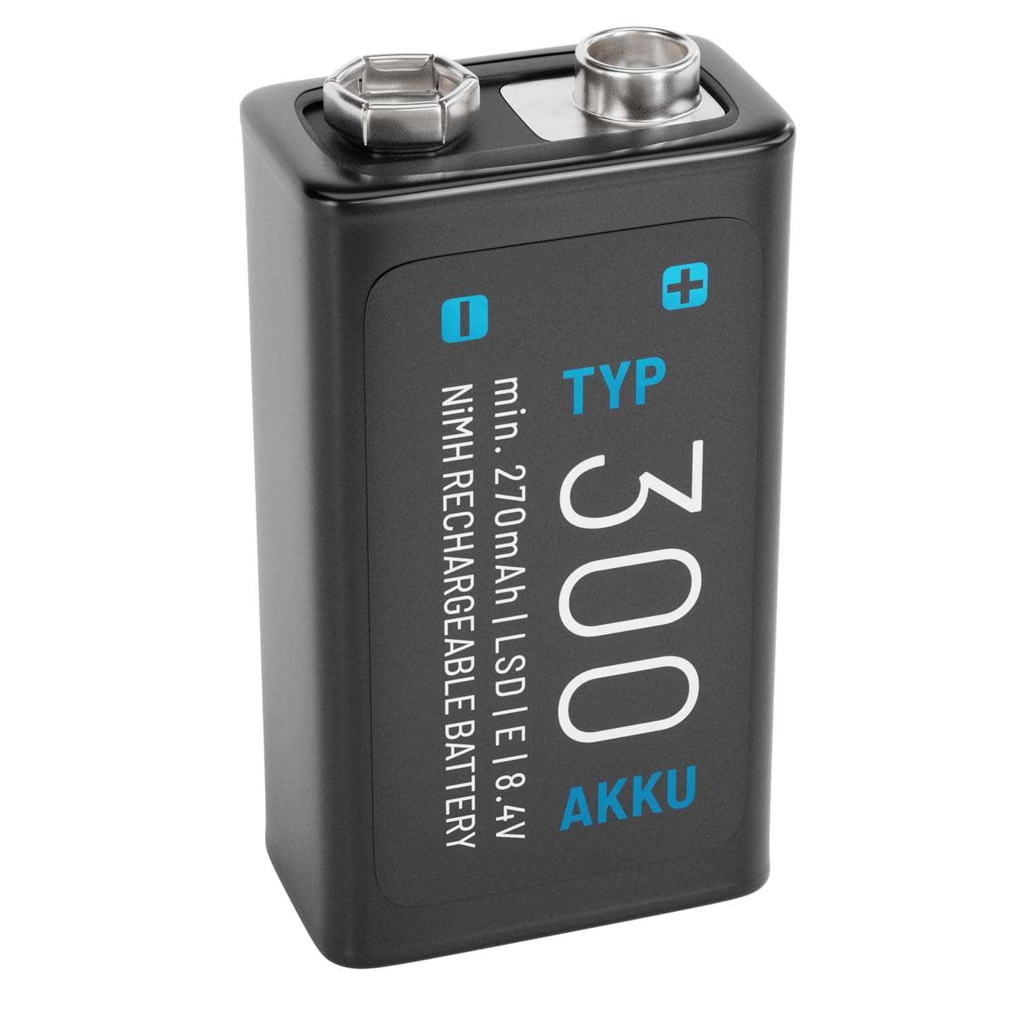 ABSINA 9V Blockbatterie NiMH wiederaufladbar mit min. 270mAh & 8,4V - Rechargeable Battery - E-Block Akku für Hausgebrau