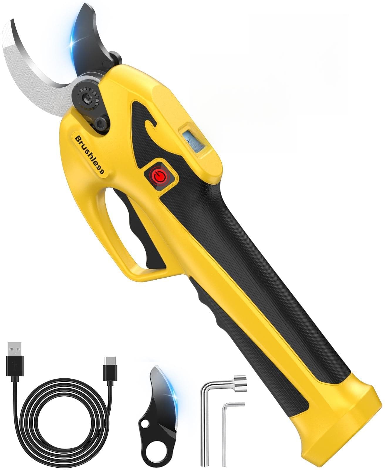 Akku Gartenschere 23-25mm, 600W Bürstenlosmotor und Längere Laufzeit, LED-Anzeige und USB-C Aufladen für Elektronische A
