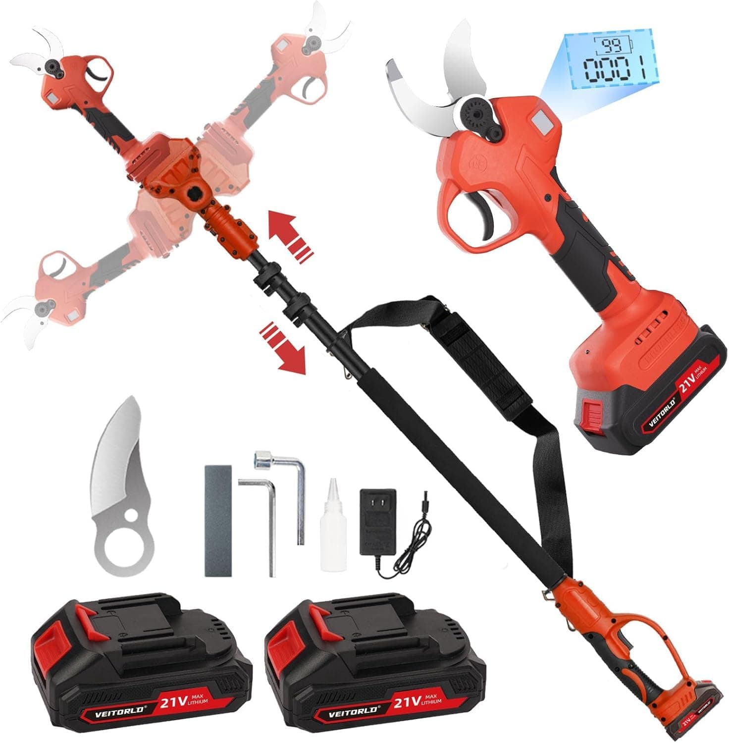 Veitorld Astschere Teleskop, 2000mAh Akku, Teleskopstange 130-245 cm, Geschenk für Männer zu Valentinstag